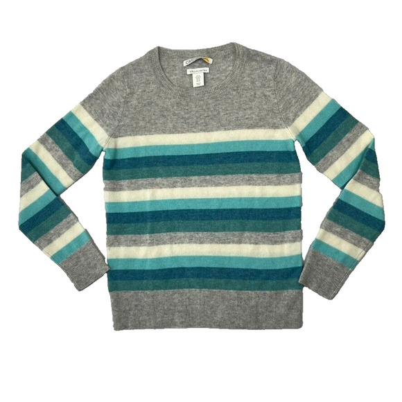 C&C California Sweater Women Size XSmall Blue Gray 100% 2 Ply Cashmere Stripe - Picture 2 of 8